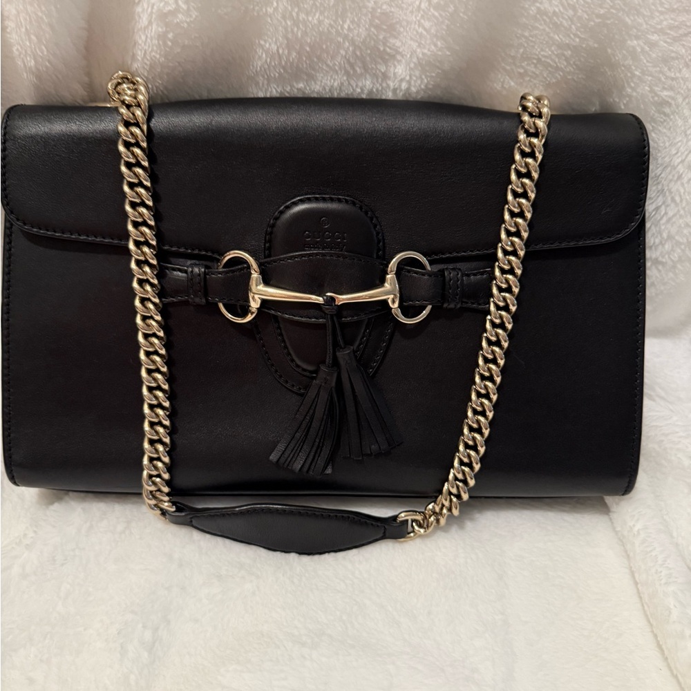 Gucci Black Emily Leather Chain Shoulder Bag